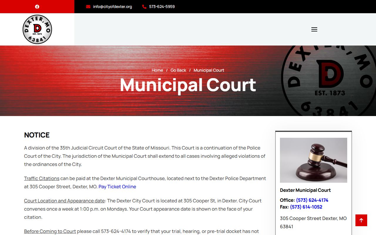Stoddard County court dockets Dexter Municipal Court page