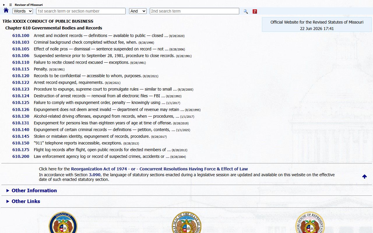 Stoddard County criminal court records Missouri criminal record statutes