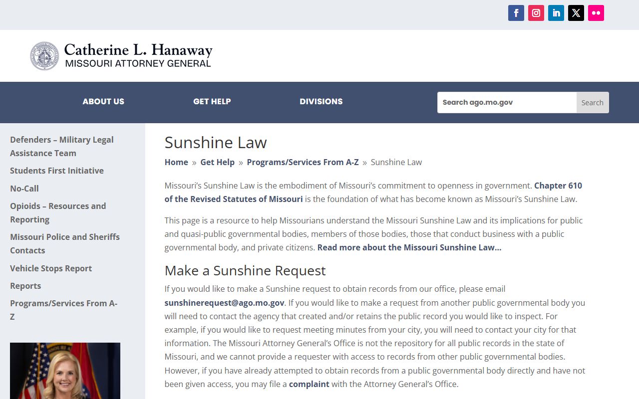 Stoddard County warrant records Missouri Attorney General Sunshine Law source