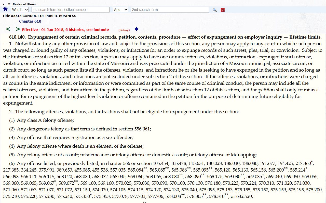 Stoddard County warrant records Missouri expungement statute source