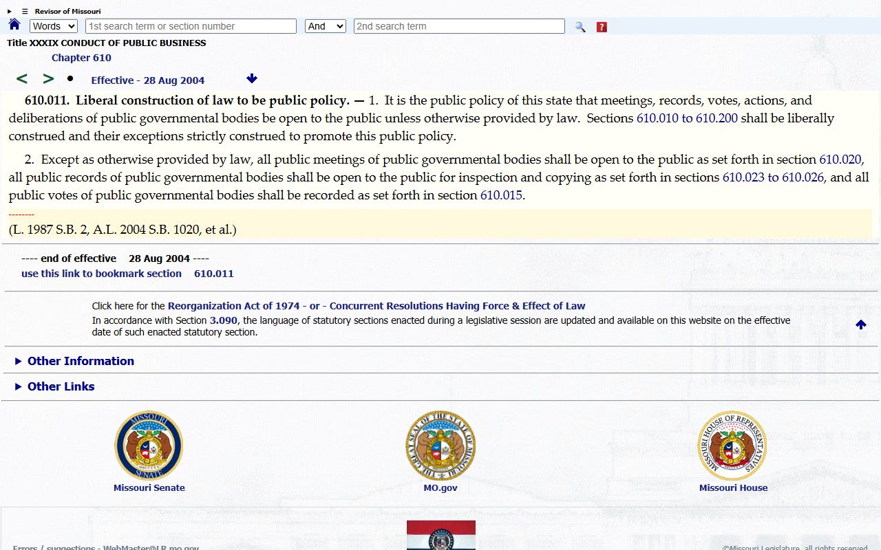 Stoddard County warrant records Missouri Sunshine Law access source
